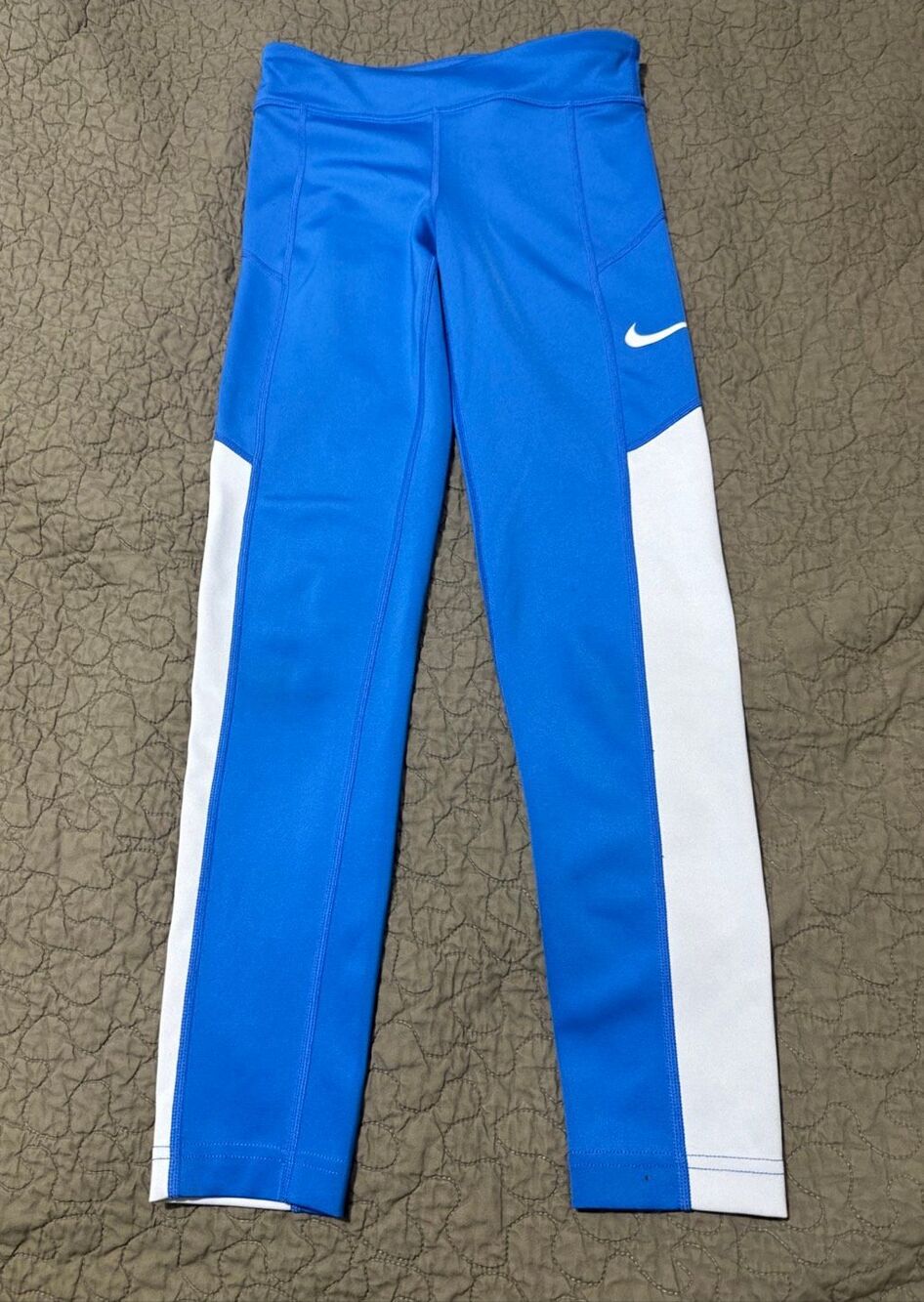 Nike Dri-Fit Blue & White Leggings Girls Athletic Pants Size M. A904